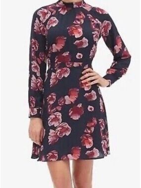 Banana Republic Navy Long-Sleeve Floral A-Line Dress